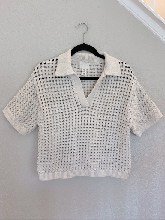 H&M Tops - H&M Crochet Open-Collar Polo Sweater Top – Cream, Size S